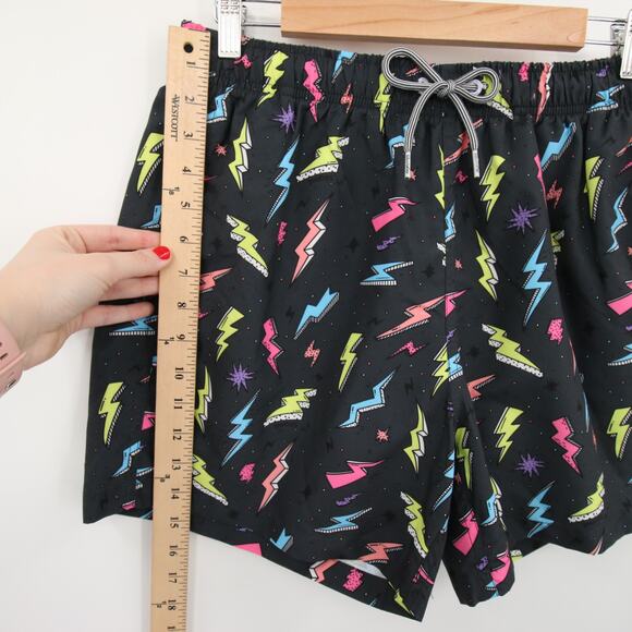 Boardies Apparel Mens Swim Trunks Black Lightning Bolt Neon Print Size M NWT - Picture 2 of 14